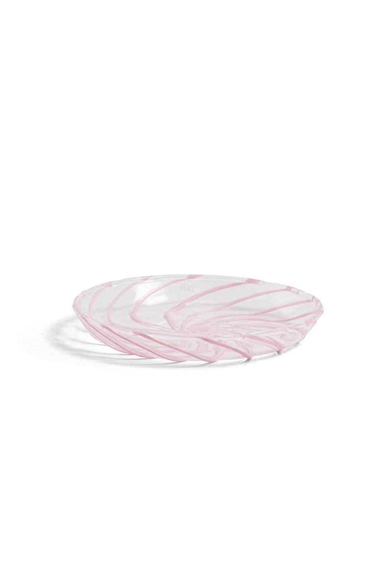 SPIN SAUCER SET of 2  - CLEAR WITH PINK STRIPE